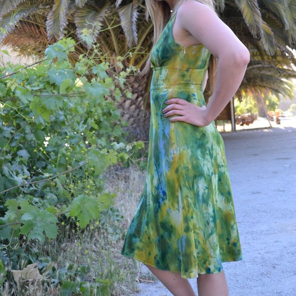Short cocktail summer work Dress bridesmaid party beach resort silk blue green 4